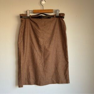 Italian Made small check Houndstooth Wool Pencil Skirt Lined Belted Size 12